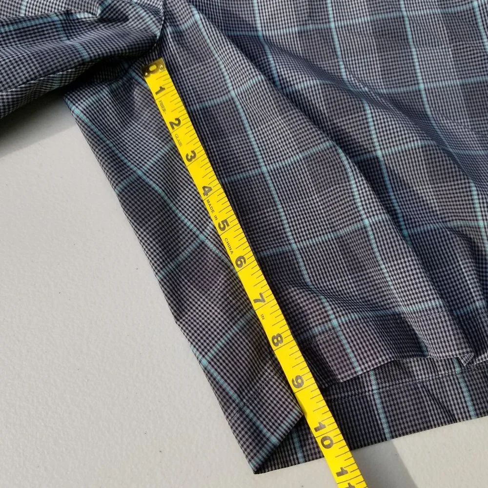 PGA Tour Golf Shorts Mens Grey Blue Windowpane Check Flat Front 9